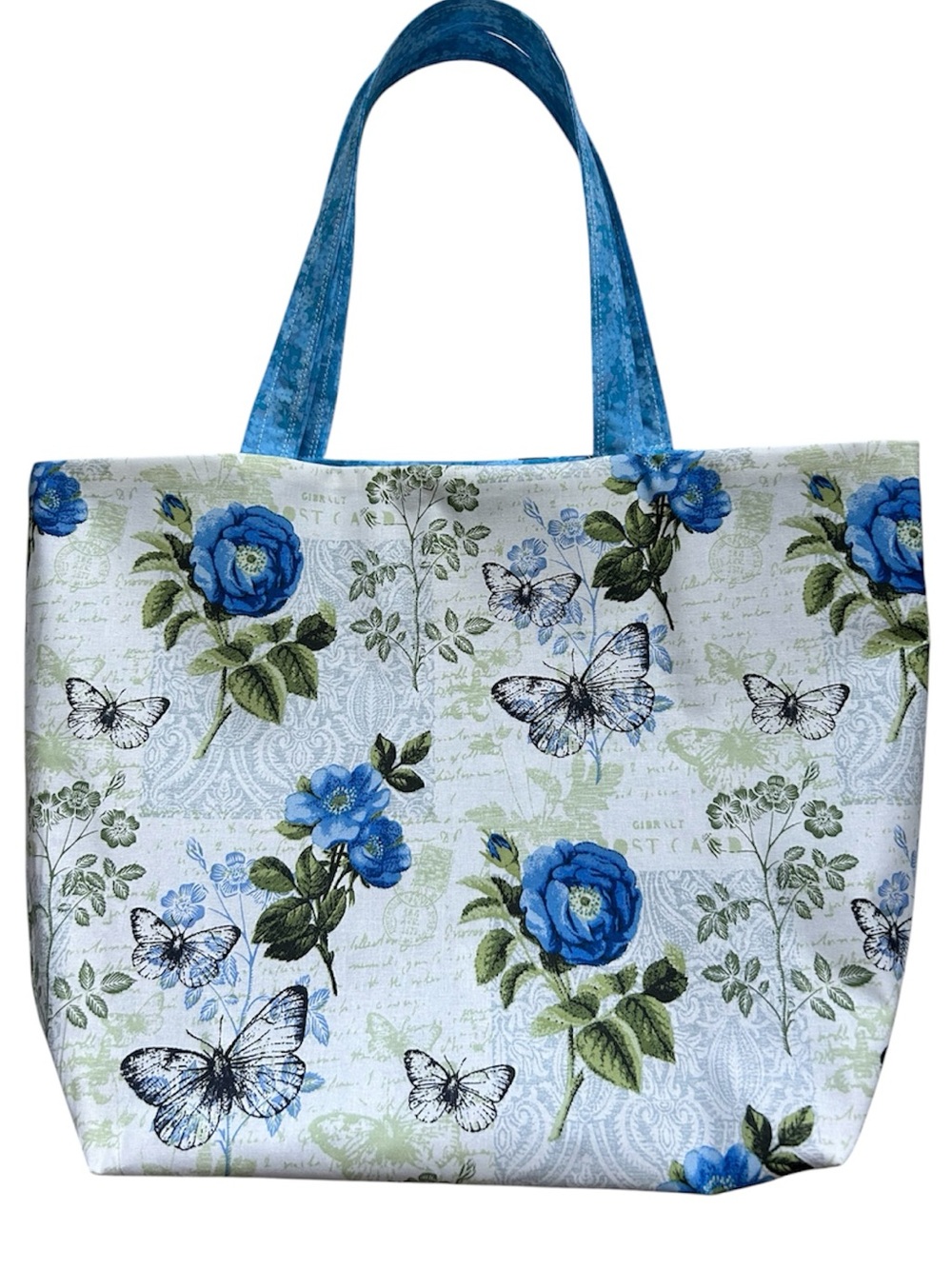 Handmade Tote Bag Colorful Floral Butterflies Fabric Market Bag Shoulder Purse - Picture 9 of 9